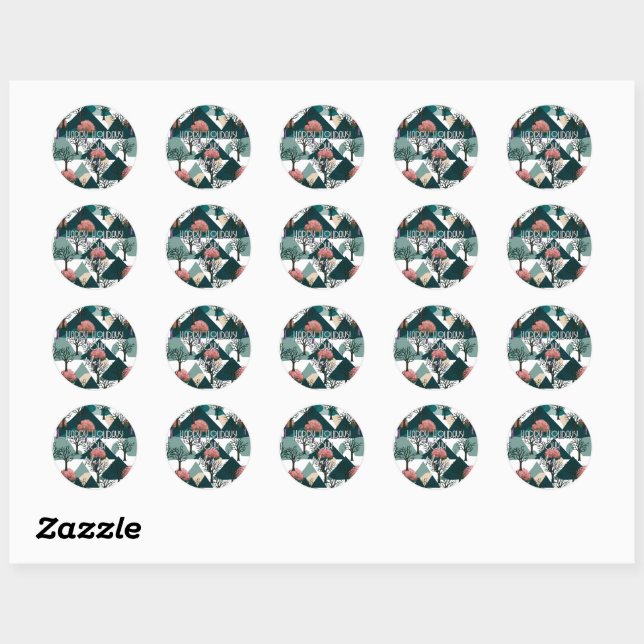 Personalized Retro Minimalist Trees and Shapes Classic Round Sticker (Sheet)
