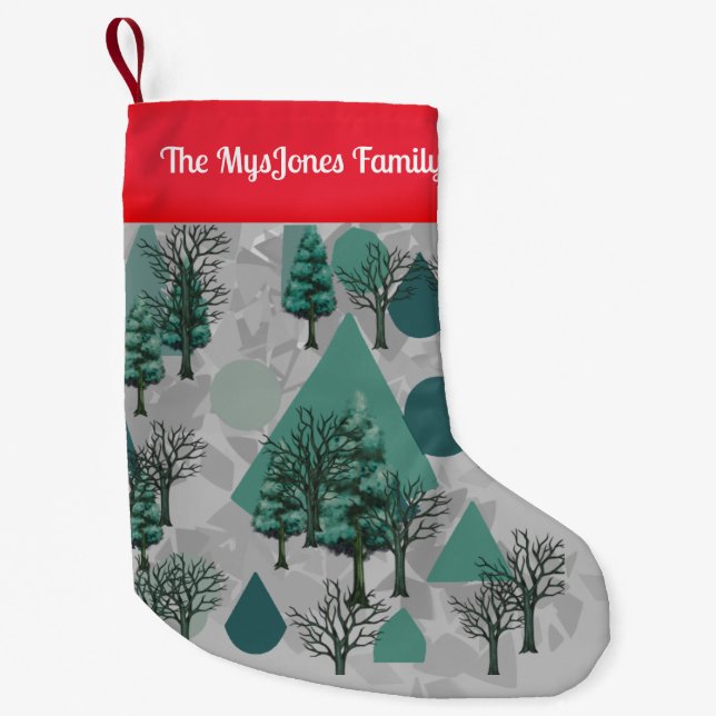 Personalized Retro Minimalist Trees and Shapes Small Christmas Stocking (Front)