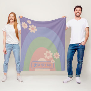 Personalized Retro Modern Arch Pastel Daisy Fleece Blanket