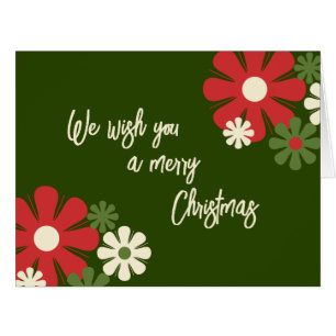 Personalized Retro Modern Floral Merry Christmas Cards