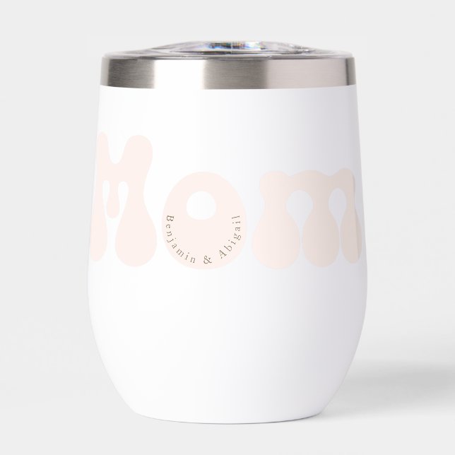 Personalized Retro Mom Child Names  Thermal Wine Tumbler (Front)