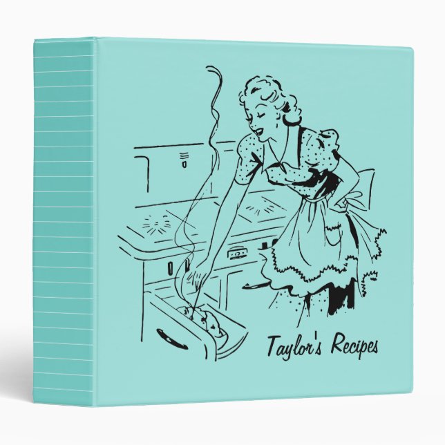 Personalized Retro Mom Cooking Mint Recipe Binder (Front/Spine)