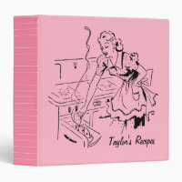 Personalized Retro Mom Cooking Pink Recipe Binder