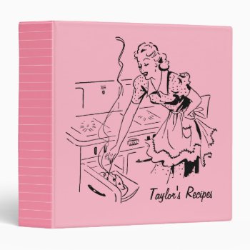Personalized Retro Mom Cooking Pink Recipe Binder by whimsydesigns at Zazzle