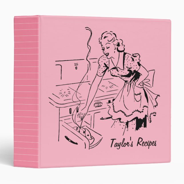 Personalized Retro Mom Cooking Pink Recipe Binder (Front/Spine)