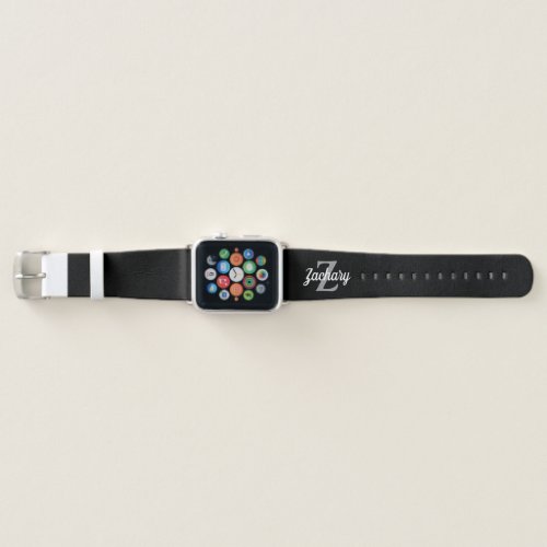Personalized Retro Monogram Black Gray White Apple Watch Band