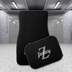 Personalized Retro Monogram Black Gray White Car Floor Mat