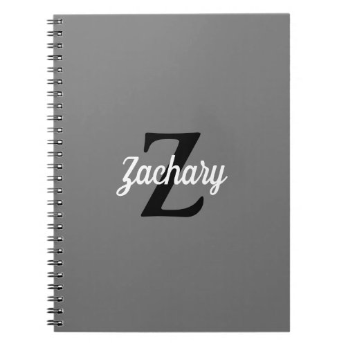 Personalized Retro Monogram Gray Black White Notebook