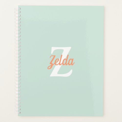 Personalized Retro Monogram Mint Green Orange 2024 Planner