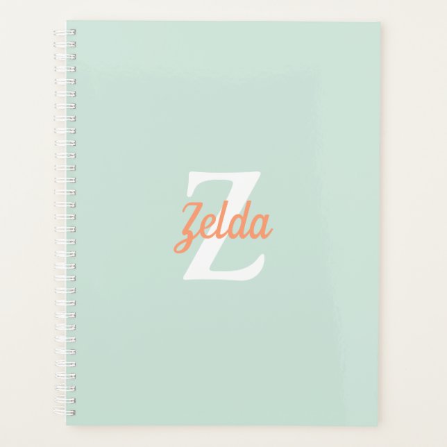 Personalized Retro Monogram Mint Green Orange 2024 Planner (Front)