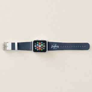 Personalized Retro Monogram Navy Blue White Apple Watch Band