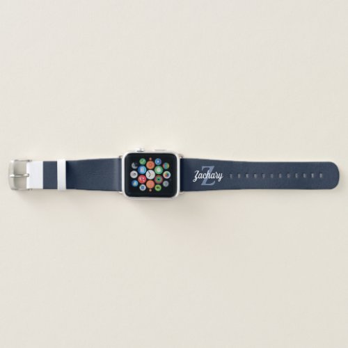 Personalized Retro Monogram Navy Blue White Apple Watch Band