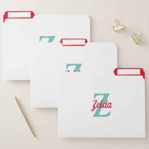 Personalized Retro Monogram Red Turquoise File Folder