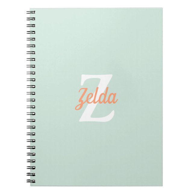 Personalized Retro Monogram Seafoam Green Orange Notebook (Front)