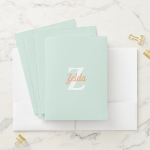 Personalized Retro Monogram Seafoam Green Orange Pocket Folder