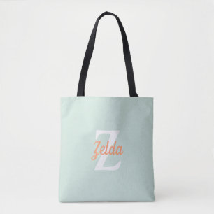 Personalized Retro Monogram Seafoam Green Orange Tote Bag