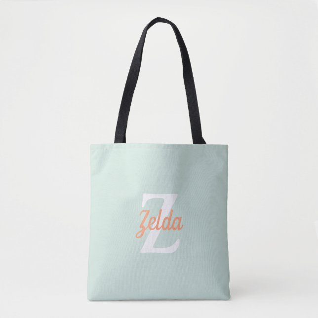 Personalized Retro Monogram Seafoam Green Orange Tote Bag (Front)