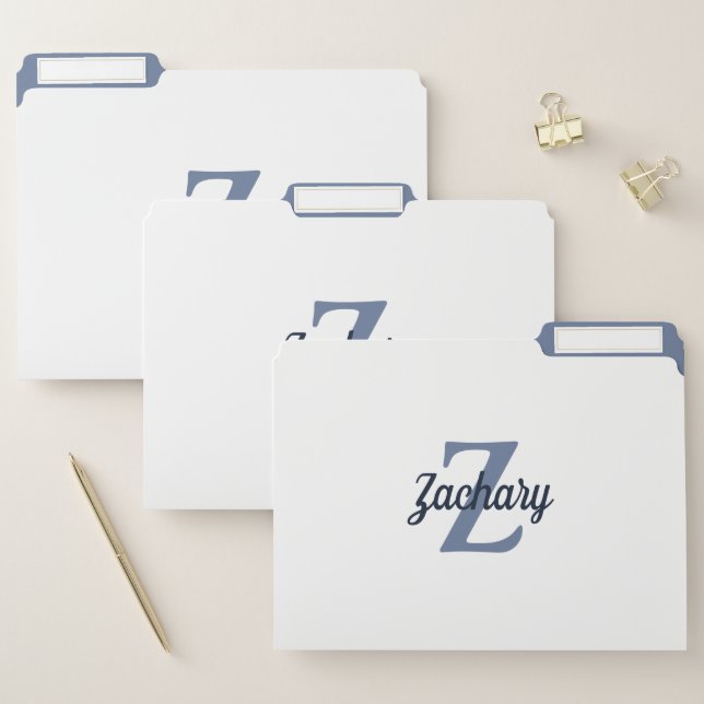 Personalized Retro Monogram White Navy Blue Gray File Folder (Set)