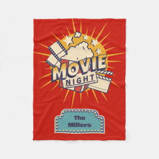 Personalized Retro Movie Night Family Name Fleece Blanket