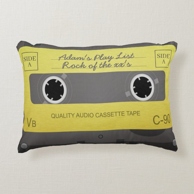Personalized Retro Music Tape Add Text Novelty Accent Pillow (Front)