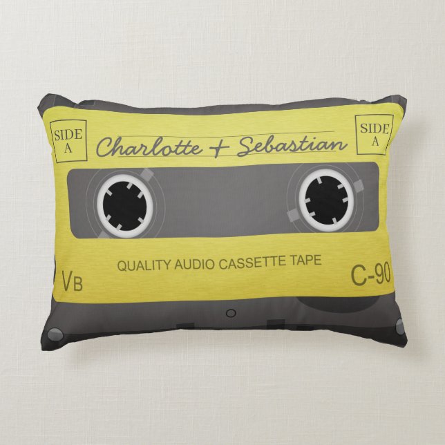 Personalized Retro Music Tape Add Text Novelty Accent Pillow (Front)