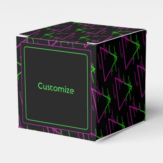 Personalized Retro Neon Geometric Pattern Cube  Favor Boxes (Front Side)