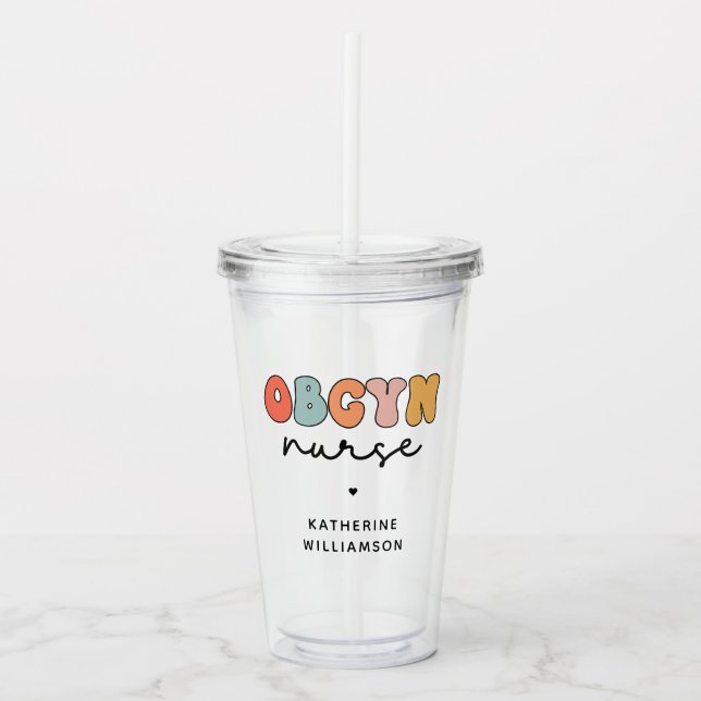 Personalized Retro OBGYN Nurse Acrylic Tumbler (Front)