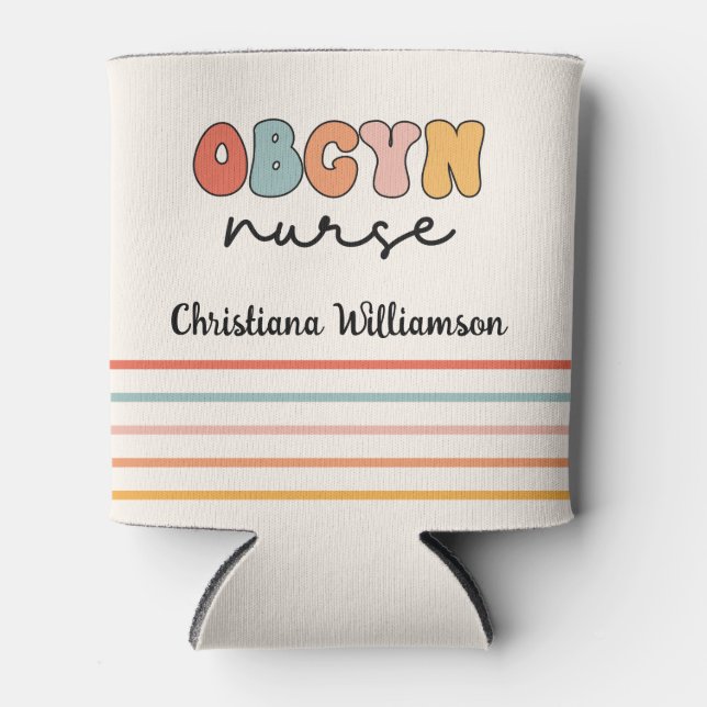 Personalized Retro OBGYN Nurse Can Cooler (Front)