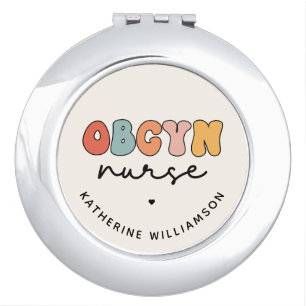 Personalized Retro OBGYN Nurse Compact Mirror
