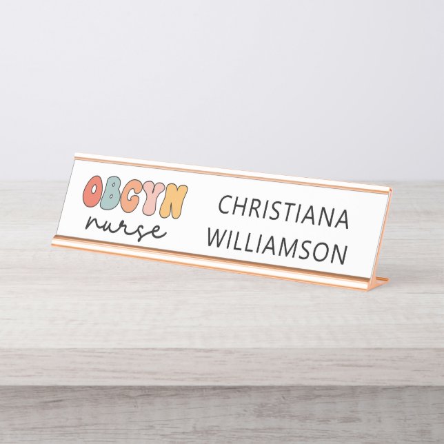 Personalized Retro OBGYN Nurse Desk Name Plate (Front)
