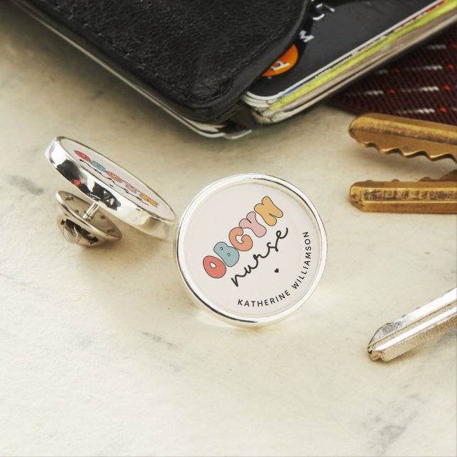 Personalized Retro OBGYN Nurse Lapel Pin (In Situ)