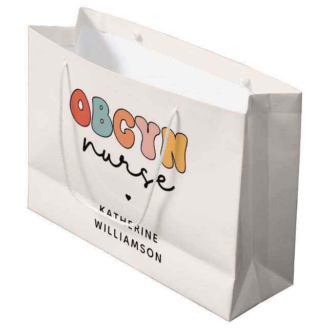 Personalized Retro OBGYN Nurse Large Gift Bag (Front Angled)