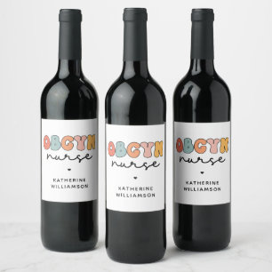 Personalized Retro OBGYN Nurse Wine Label
