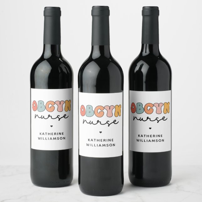 Personalized Retro OBGYN Nurse Wine Label (Bottles)
