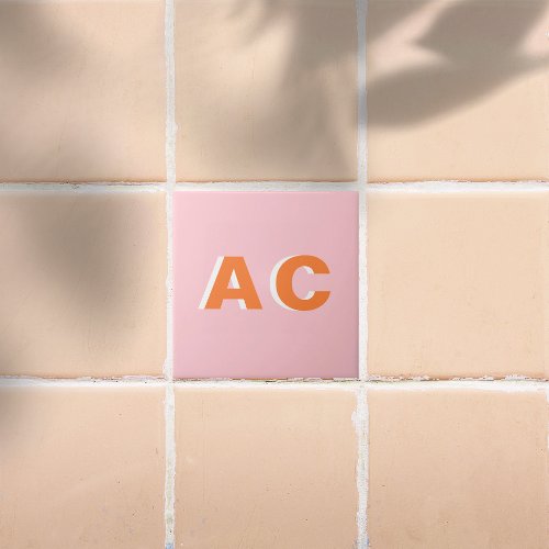 Personalized Retro Orange and Pink Monogram Ceramic Tile