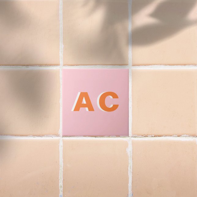 Personalized Retro Orange and Pink Monogram Ceramic Tile (Creator Uploaded)
