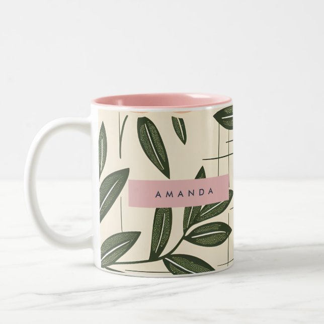 Personalized Retro Orange Flower Style Two-Tone Coffee Mug (Left)