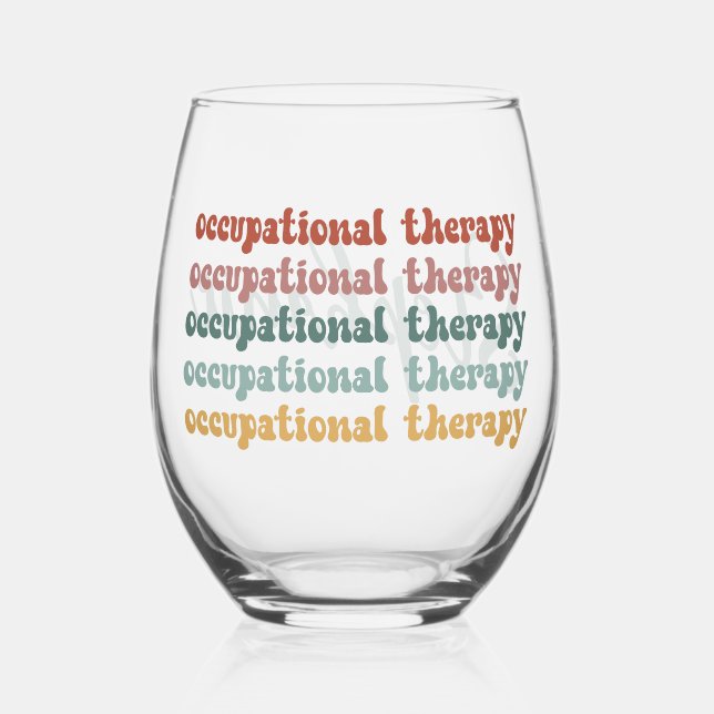 Personalized Retro OT Occupational Therapy OT Stemless Wine Glass (Front)