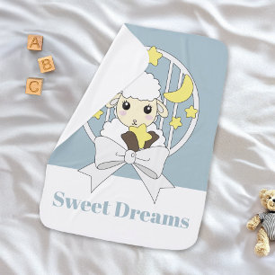 Personalized Retro Pastel Blue Cute Little Sheep Baby Blanket