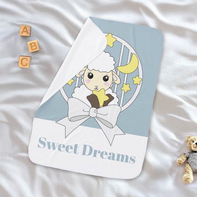 Personalized Retro Pastel Blue Cute Little Sheep Baby Blanket (Creator Uploaded)