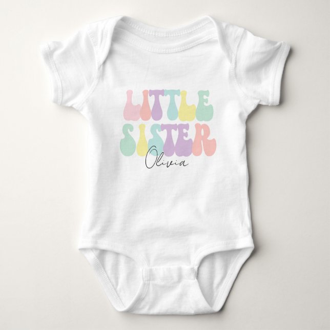 Personalized Retro Pastel Little Sister Custom  Baby Bodysuit (Front)