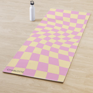 Personalized Retro Pastel Warped Checkered Yoga Mat
