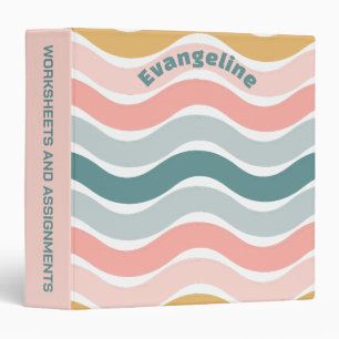 Personalized Retro Pastel Wave 3 Ring Binder