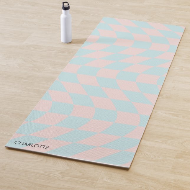 Personalized Retro Pastel Wavy Checkered Yoga Mat (In Situ)