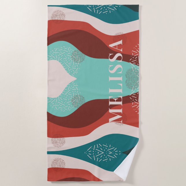 Personalized Retro Pattern Monogram Name Mom Beach Towel (Front)