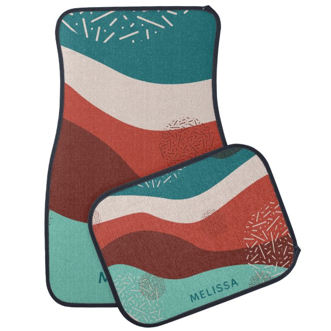 Personalized Retro Pattern Name Car Floor Mat (Set)