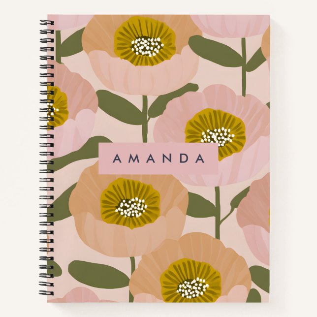 Personalized Retro Peach and Pink Floral Style Notebook (Front)