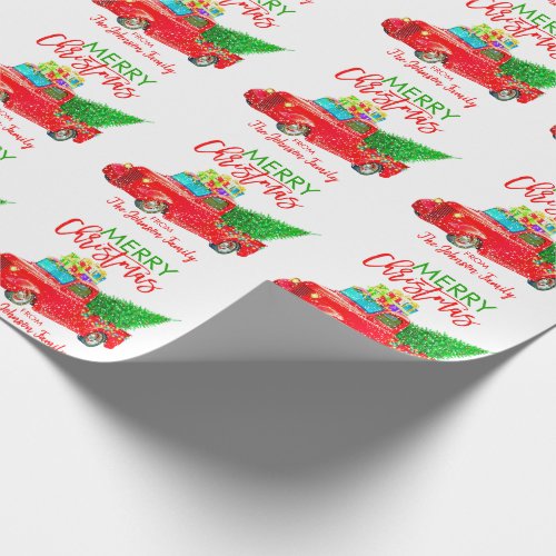 Personalized Retro Pick_up Truck Christmas Tree Wrapping Paper