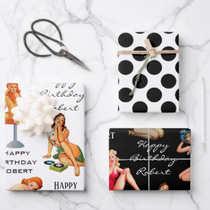 Personalized Retro Pin-Up Girls Wrapping Paper Sheets
