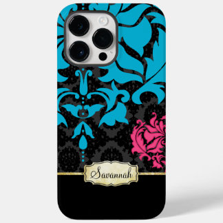 Personalized Retro Pink Aqua Black and Gold Case-Mate iPhone 14 Pro Max Case